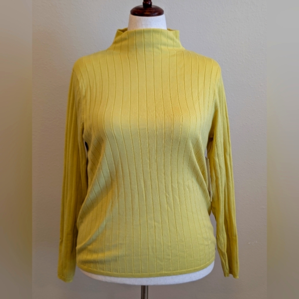 Calvin Klein Yellow Ribbed Long Sleeve Turtleneck Top Women's Large